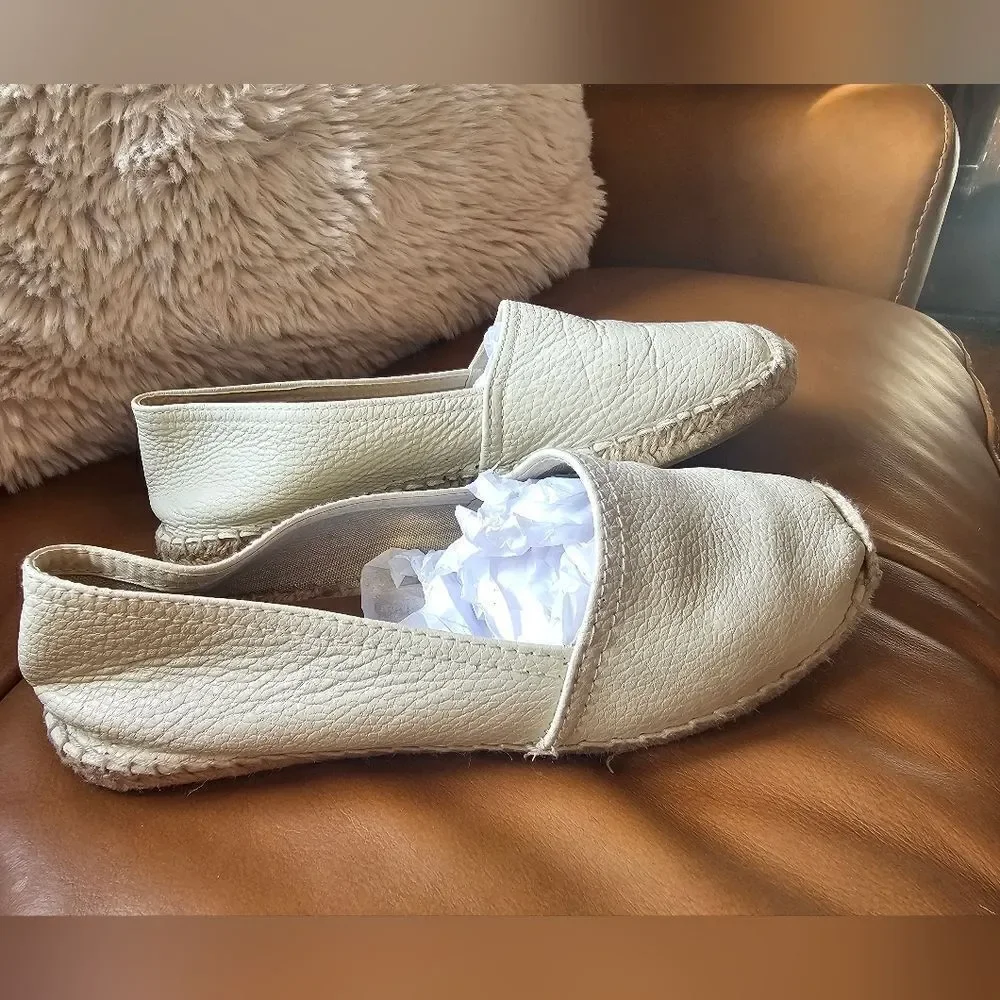 Maypol women's Cream, pebbled leather, Espadrille Flats sz 39 or 8.5
